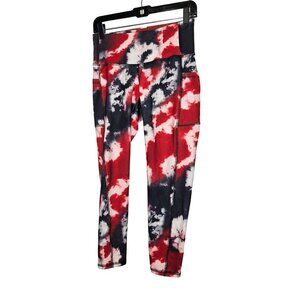 SH Tie-Dye Yoga Leggings With Pockets Red white‎ Black Size S